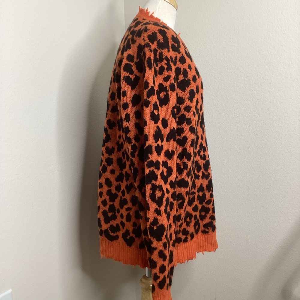 R13 Cashmere Sweater Orange Black Leopard Oversized Lg - Picture 3 of 12